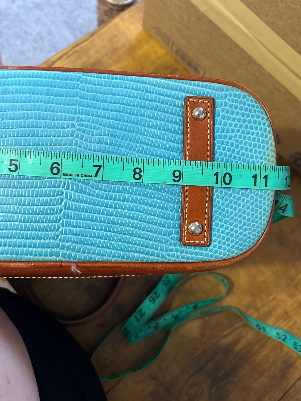 Dooney & Bourke Teal Pebble Grain “Zip Zip” Satchel with Brown Trim - Picture 10 of 16